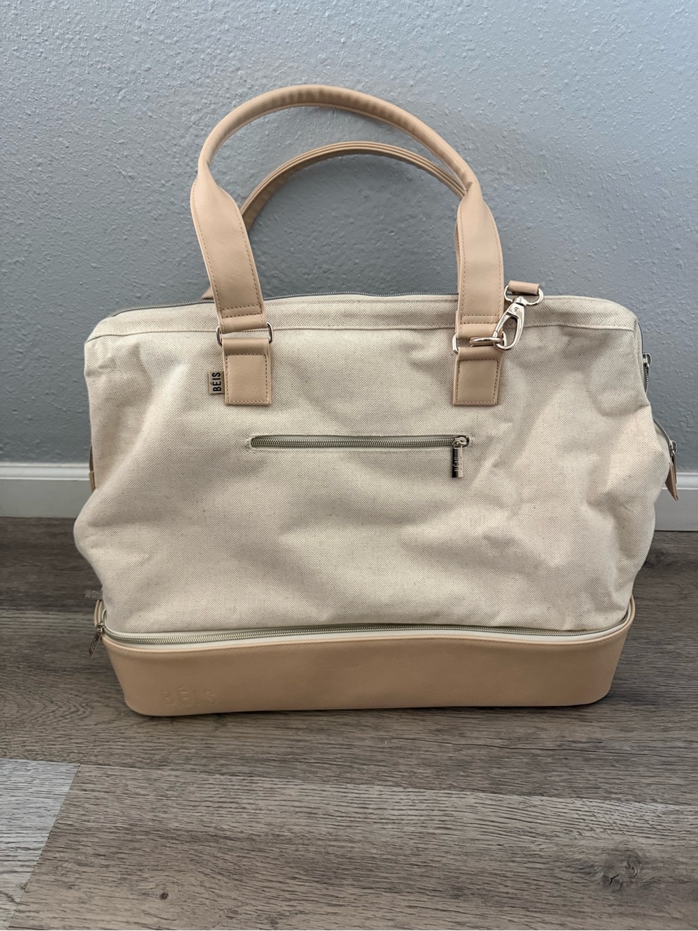 BEIS Cream and Tan Canvas Duffel Bag